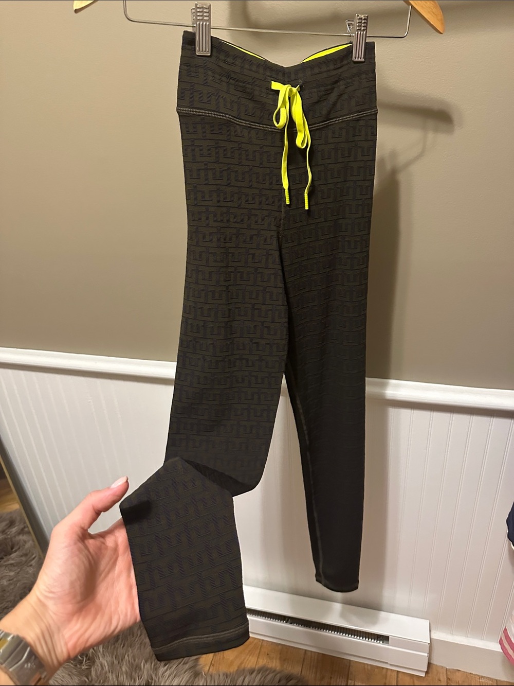 The Upside Black/Olive Leggings with Neon Yellow Drawstring